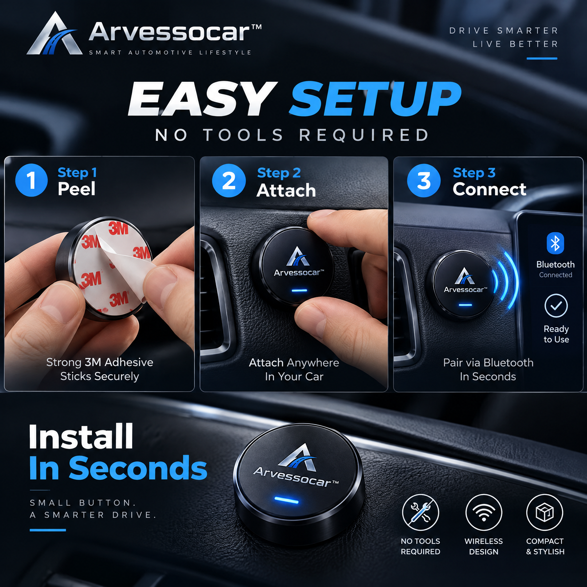 Arvessocar™ AI Voice Car Assistant Button