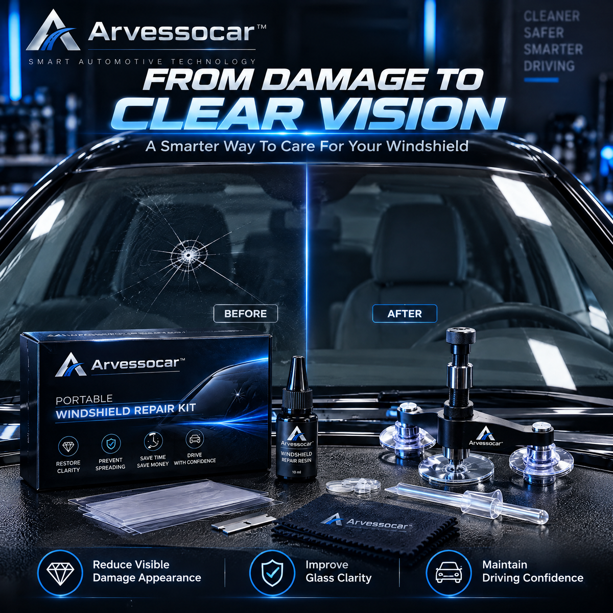 Arvessocar™ Portable Windshield Repair Kit